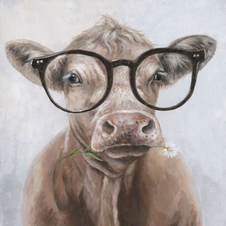 Ölbild Kuh mit Brille