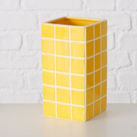 Boltze Vase Cube gelb weiß
