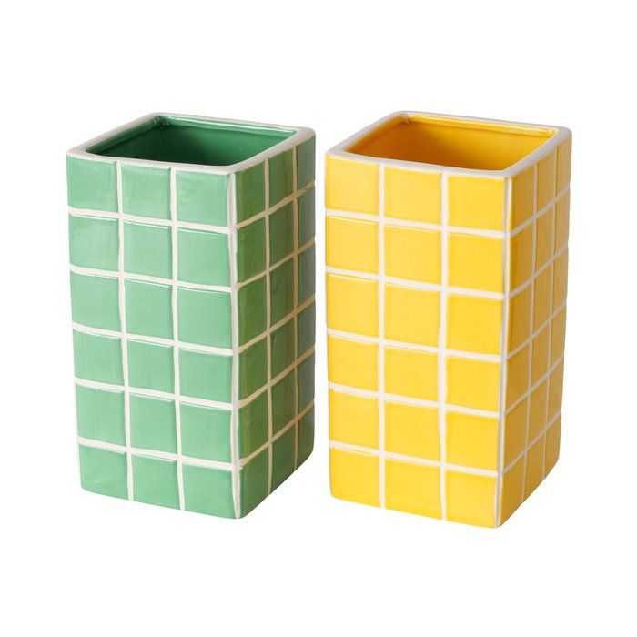 Boltze Vase Cube gelb weiß
