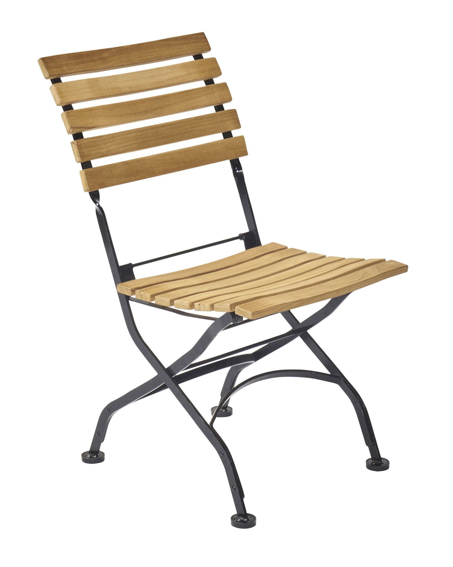 Wholesaler Stuhl Wimbbledon, Sitz+Rücken aus Teak, Stahlgestell Schwarz, ca.46 x 59 x 86,5 cm