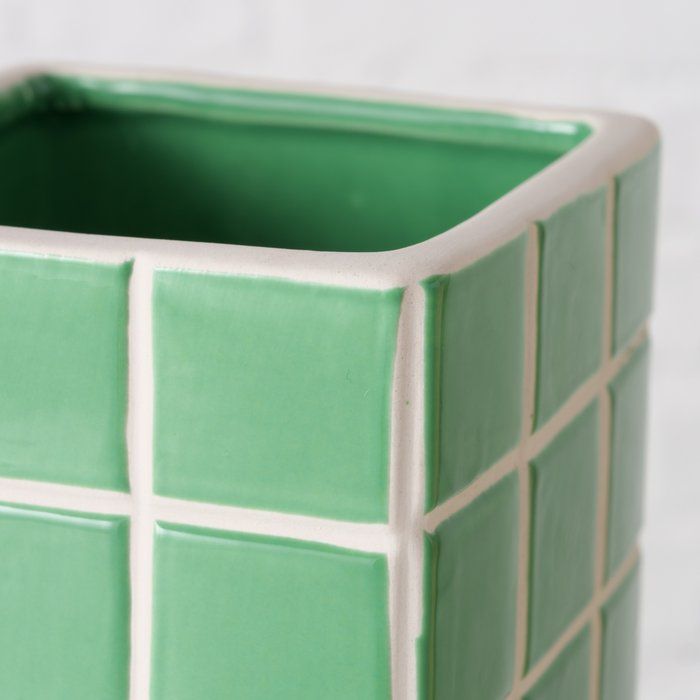 Boltze Vase Cube grün weiß