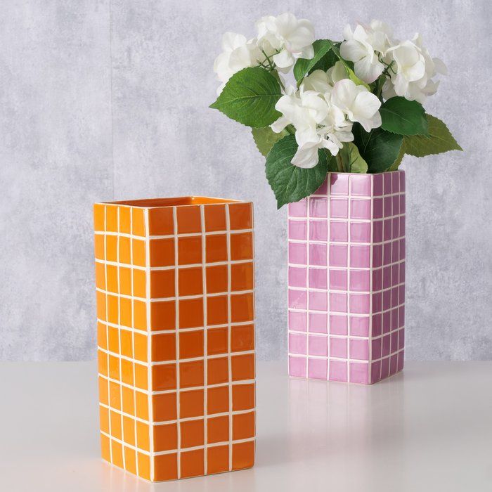 Boltze Vase Cube orange weiß